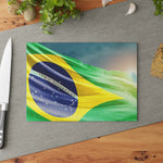 Cutting Board ( Glass ) - Brazilian Flag Decoration