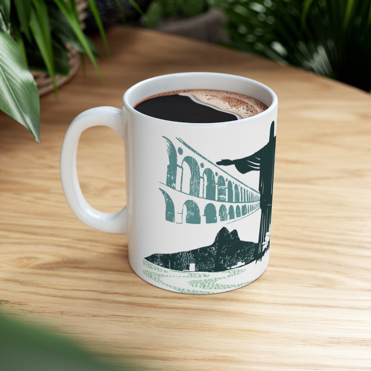 11oz Mug featuring iconic Brazilian landmarks including Christ the Redeemer and the Sugarloaf Mountain printed in vivid detail.